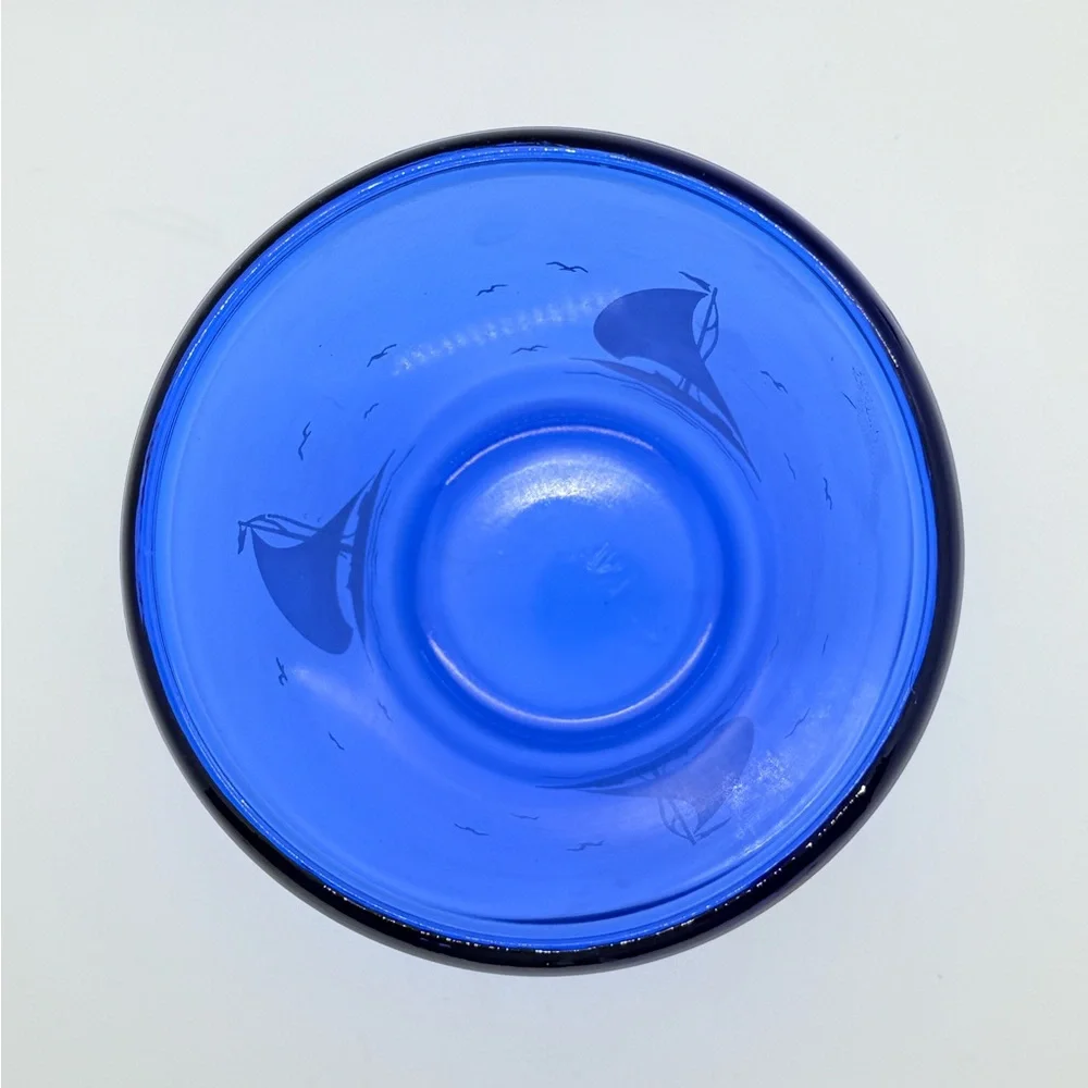 Vtg‎ Hazel Atlas Cobalt Glass Sportsman Series Ships or Sailboat Ice Bowl/Bucket